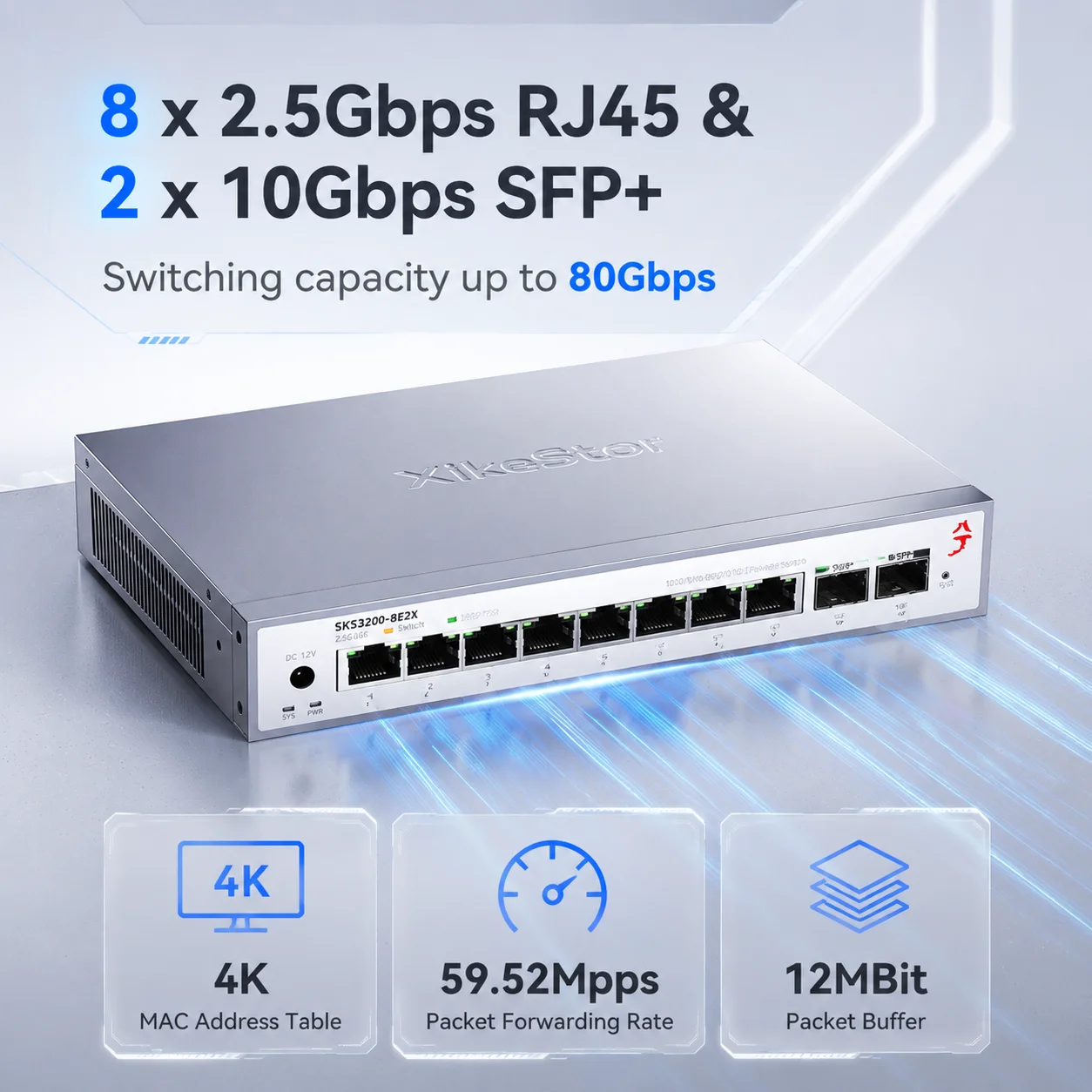 XikeStor SKS3200-8E2X 8ポート 2.5 - Sfp+ 10G Managed Switch 8 Port のレビューと価格